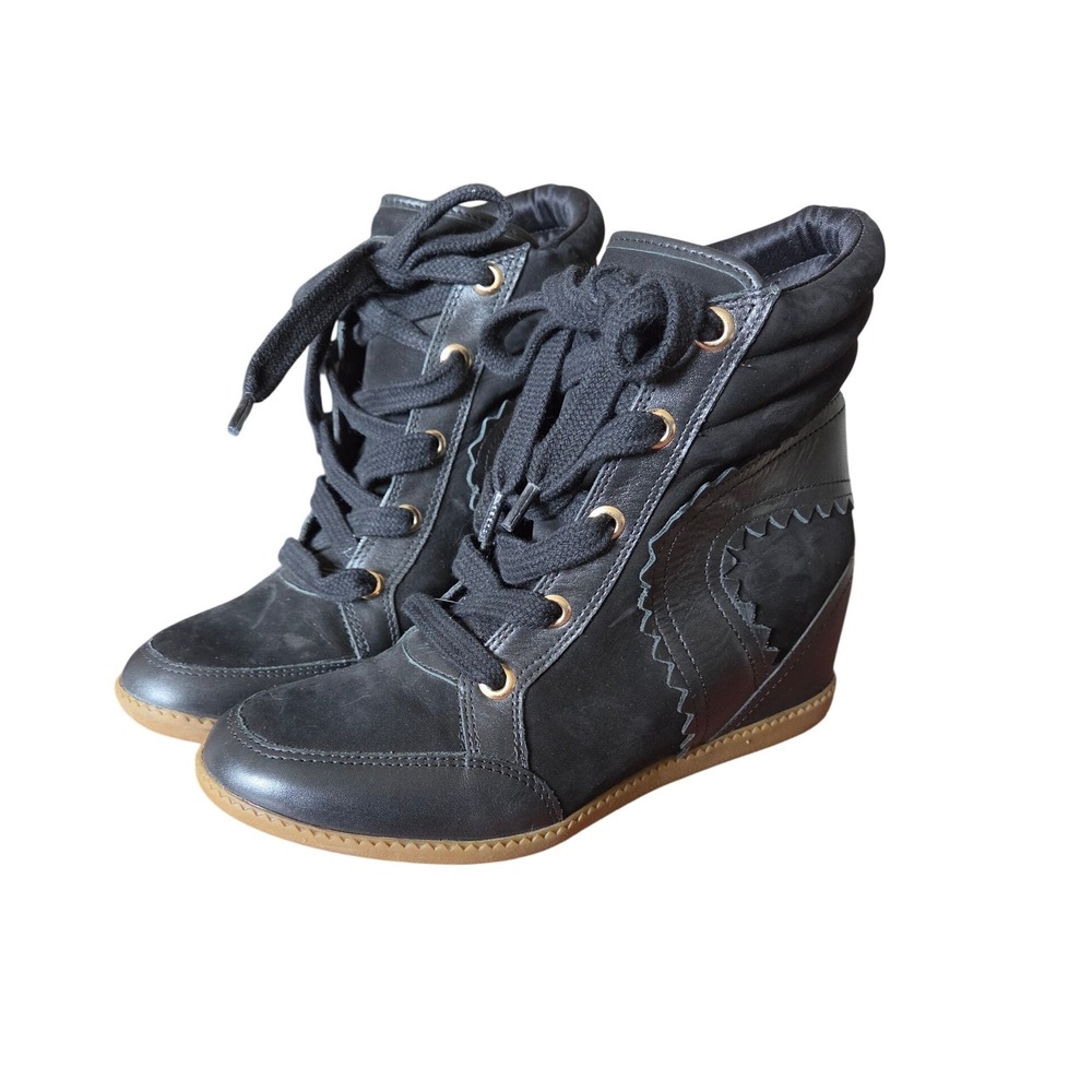 Madison Harding Wedge Sneakers Black EU 39 US 8.5 Leather Suede High Top Y2K